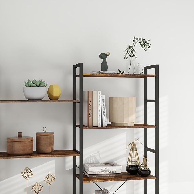 Panana Triple 4/5/6 Tier Bookshelf, Industrial Bookcase with 11/14/17 Open Display Shelves Wide Book Shelf Book Case with Metal Frame for Living Room Home Office (Brown, 6 Tier)