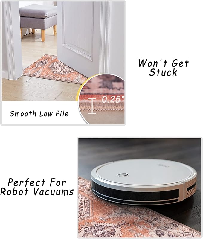 vivorug Runner Rug 2'x8' Vintage Washable Non-Slip Runners for Hallways Kitchen Entryway Laundry Room Carpet Hallway Runner Orange