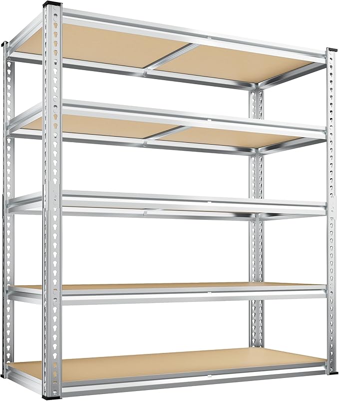 REIBII 40" W Garage Shelving 2500LBS Storage Shelves Adjustable Metal Shelving 5 Tier Pantry Shelves for Garage Closet Kitchen Basement 40" W x 19.7''D x 72''H, Silver