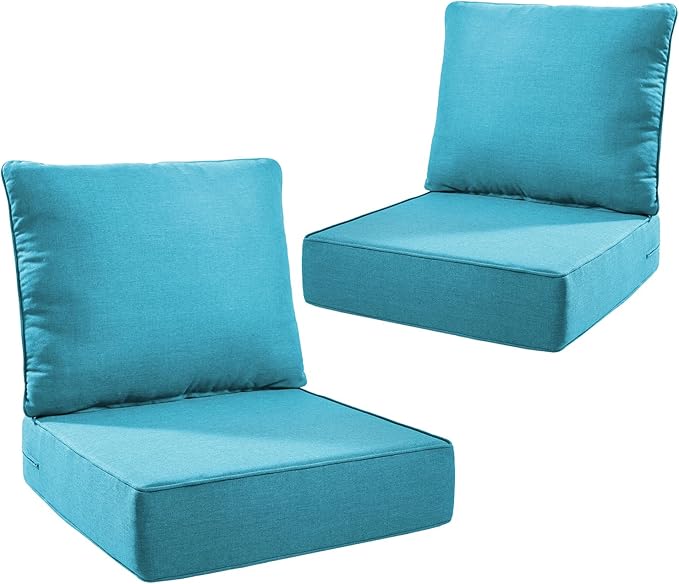 Outdoor Seat Cushion Set-24 x 24 x 6 Inch Outdoor Chair Cushions Set of 2 with Water Resistant & Removable Cover Outdoor Cushions for Patio Furniture Chair Sofa Couch-Light Blue