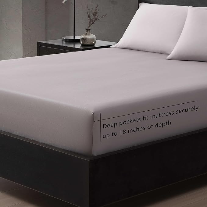 Vera Wang - Queen Sheet Set, Luxury Sateen Cotton Bedding, 800 Thread Count, Soft & Smooth Bedding Set (Plum, Queen)