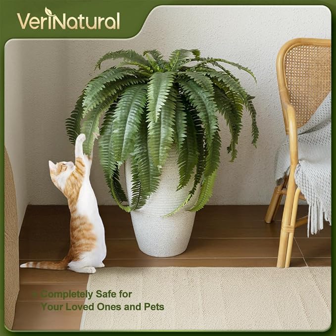 Artificial Boston Ferns 48" UV Resistant Faux Ferns with 39 Fronds for Outdoors - Large Fake Plants for Home, Garden, Front Porch and Hanging Decor - Lifelike Greenery for Indoor Spaces,4pcs VN141