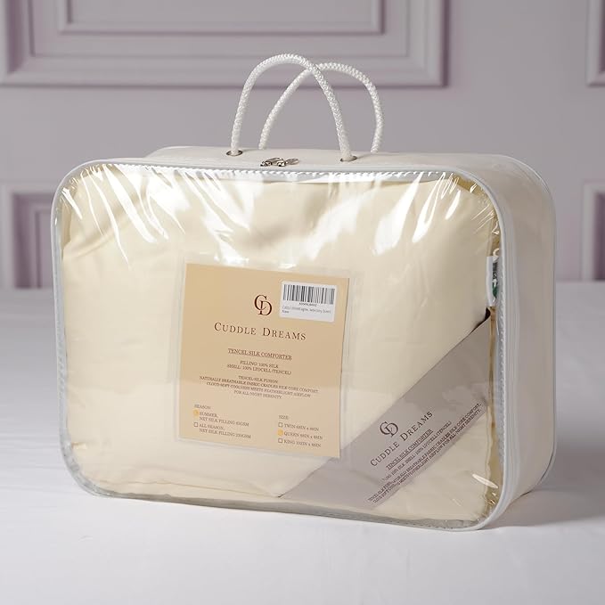 CUDDLE DREAMS Lightweight Silk Filled Comforter for Summer, Detachable Tencel Duvet Cover for Easy Care, Naturally Breathable (Ivory, King)