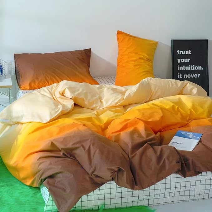 Luxlovery Gradient Orange Comforter Twin Mustard Yellow Brown Beige Bedding Set Cotton Quilts Modern All Season Ink Color