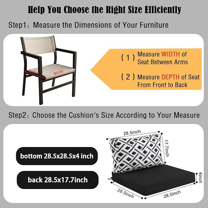 idee-home Outdoor Cushions for Patio Furniture, Outdoor Seat Cushion, Waterproof Hampton Bay Deep Seat Replacement Couch Chair Cushions for Garden Lawn Backyard Deck, 28.5 x 28.5 Black Pattern