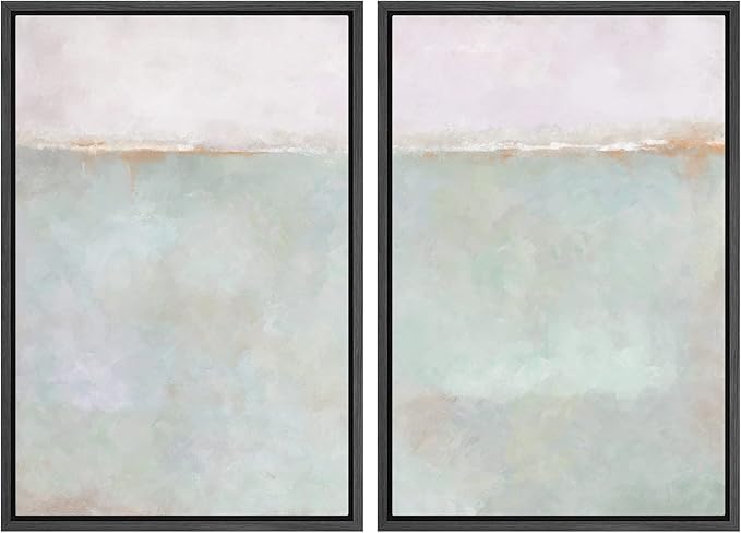 MUDECOR Framed Canvas Print Wall Art Set Watercolor Pastel Blue Gray Landscape Abstract Shapes Illustrations Modern Art Decorative Contemporary for Living Room, Bedroom, Office - 24"x36"x2 Black