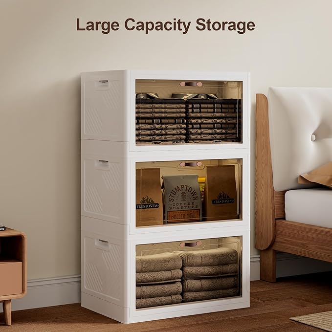 JOYMOOP Closet Organizers and Storage – 148.8 Qt Collapsible Storage Bins with Lid (3-Tier, 3 x 12.4 Gal) – for Clothes, Books & Household Items