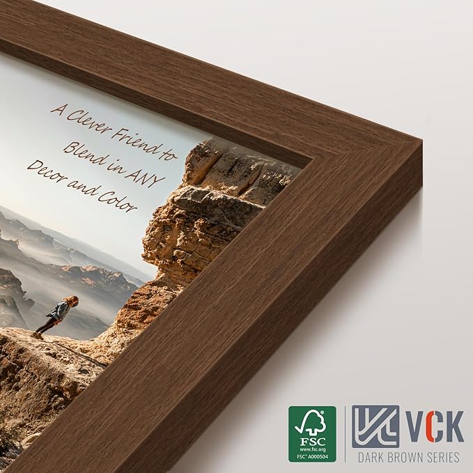 VCK 16x20 Picture Frame Set of 4 - Brown, Gallery-Quality Wood Poster Frames, 1.1-Inch Wide Border, Polished Plexiglass, Vertical or Horizontal Wall Display for Photo/Art/Prints, Brown
