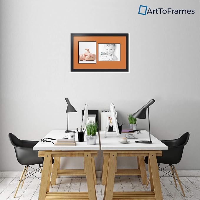 ArtToFrames Collage Photo Frame Double Mat with 2 - 8x10 Openings and Satin Black Frame