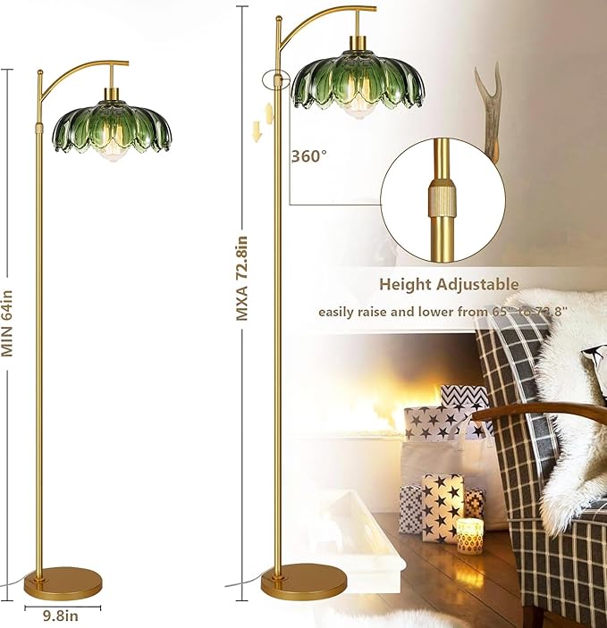 Gold Floor Lamps for Living Room Glass Vintage Floor Lamp with Remote Control,Dimmable Mid Century Modern Standing Lamp with 3 Color Temperature Tall Flower Lamp Brass Floor lamp for Bedroom Corner