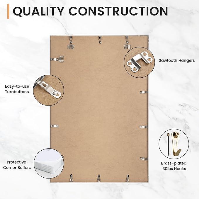24x36 inch Metal Poster Frame - 24 x 36 Thin Aluminum Picture Frames Matted for 20x30 Photos, Artworks, Prints, Puzzle - High Definition Plexiglass - Vertical and Horizontal Display - Wall Hook Hanging Hardware Included - Silver, Set of 1