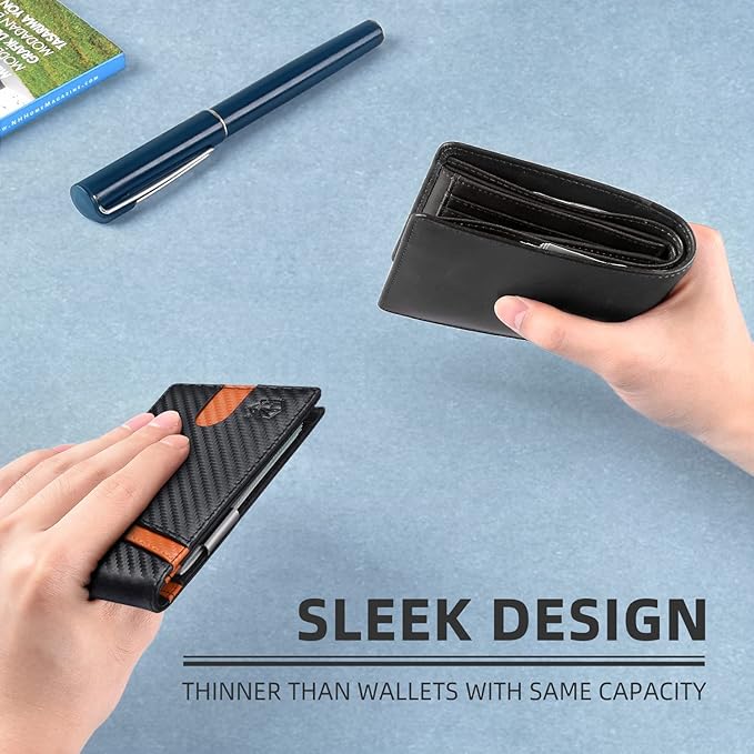Zitahli Slim Wallet for Men Gifts 12 Card Slots ID Window With Money Clip Minimalist RFID Front Pocket Bifold Leather Small Thin Gift Box Dad Birthday Christmas Regalos Hombres