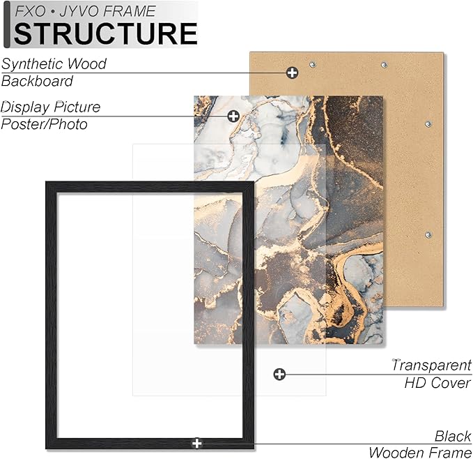 Engineered Wood 10x13 Picture Frame Set of 6, Black Frame for 10 x 13 Inch Picture Poster Photo, Light Weight 10 by 13 Frame with Wood-grain for Wall - 6 Pack/Black/10 x13