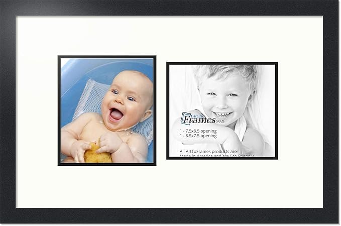 ArtToFrames Collage Photo Frame Double Mat with 2 - 7.5x8.5 Openings and Satin Black Frame