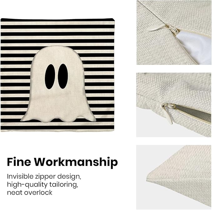 Halloween Decor Pillow Covers 24x24 Set of 2 Black Stripe Cute Ghost Throw Pillow Covers Halloween Pillows Decorative Pillow Covers for Home Decoration Cushion Case for Couch Sofa Outdoor