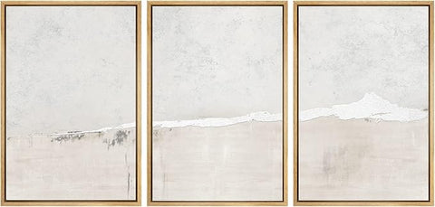 SIGNWIN Framed Canvas Print Wall Art Set Industrial Grunge White Gray Landscape Shapes Abstract Illustrations Modern Art Decorative Nordic Zen for Living Room, Bedroom, Office - 16"x24"x3 Natural