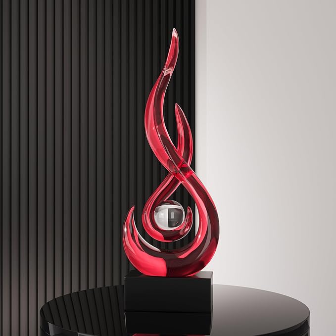 Red Decor Modern Flame Statue Home Decorations for Living Room, 11.8" H Shelf Decor Accents, Abstract Art Resin Sculpture for Dining Room Office Coffee Table Centerpiece