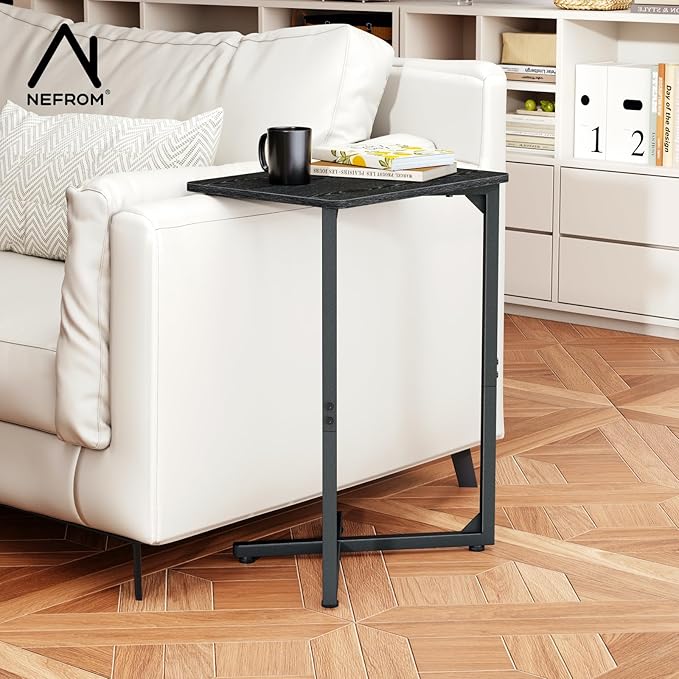 NEFROM C-Shaped End Tables, TV Trays Set of 2, Small Side Table for Couch, Sofa Table for Living Room, Bedroom, Bedside ET-X-BKW2