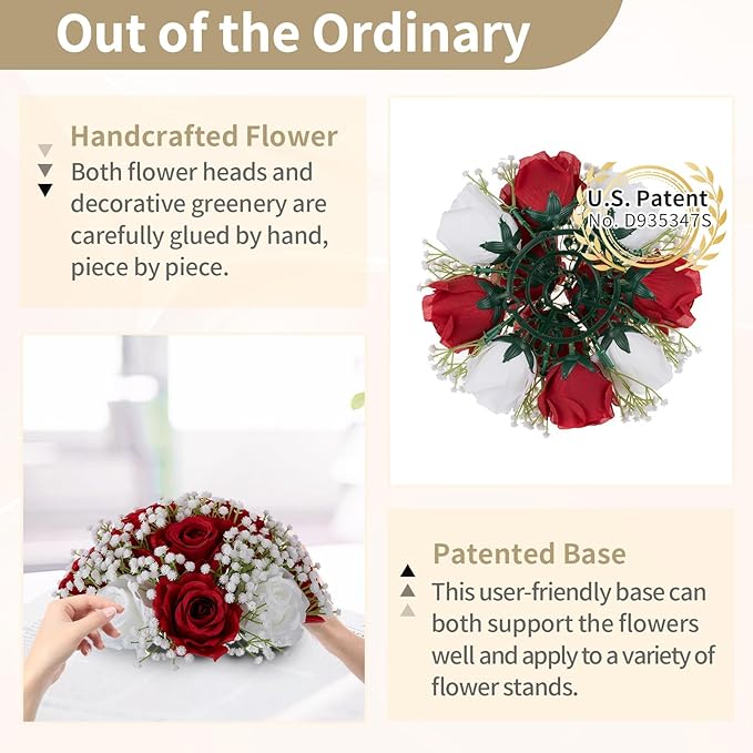 NUPTIO Babys Breath Artificial Flowers: 10 Pcs 8.6 inch Diameter Crimson Rose Ball Fake Arrangement Bouquet for Wedding Centerpiece Event Party Tables Decorations