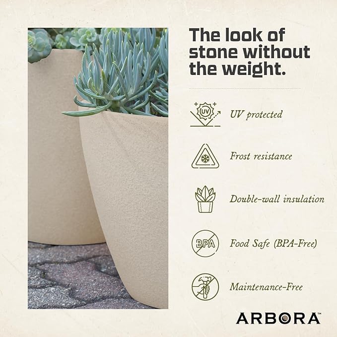 ARBORA 16" Mykonos Square Polyresin Indoor and Outdoor Planter with Classic Cream Finish - Durable, Weatherproof, Lightweight, Large Plant Pot for Patio, Garden, Deck, Entryway