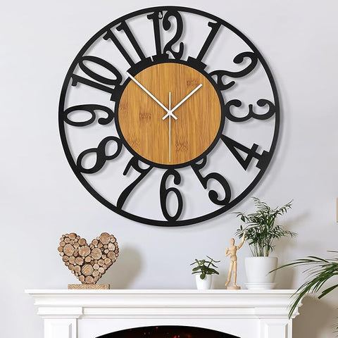Large Wall Clock for Living Room Decor, 20 Inch Non Ticking Silent, Battery Operated Modern Vintage Oversized Wall Clock for Bedroom Kitchen