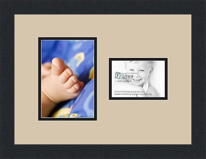 ArtToFrames Collage Photo Frame Double Mat with 1-3.5x5, 5x7 Openings and Satin Black Frame