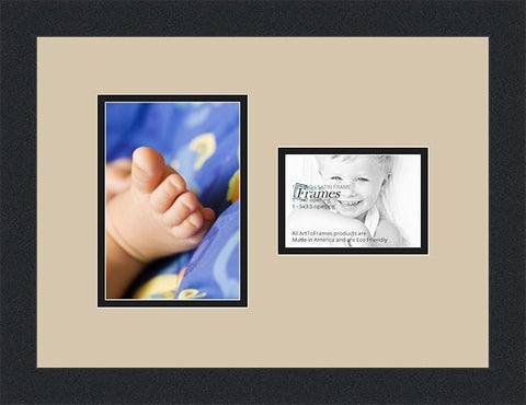ArtToFrames Collage Photo Frame Double Mat with 1-3.5x5, 5x7 Openings and Satin Black Frame