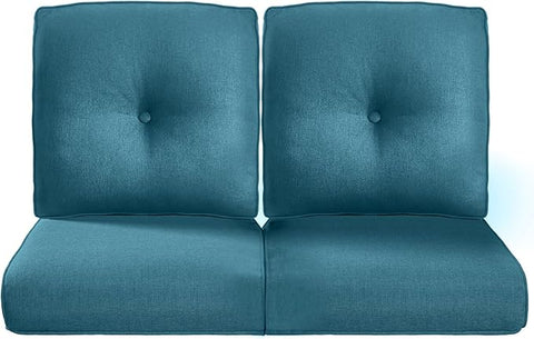 22x25/22x24 Outdoor Seat Cushions Set of 2 - Comfortable High Back Water-Resistant Patio Wicker Chairs Cushion for Dining Rocker Glider Loveseat Couch Sectional Sofa - Peacock Blue/Button