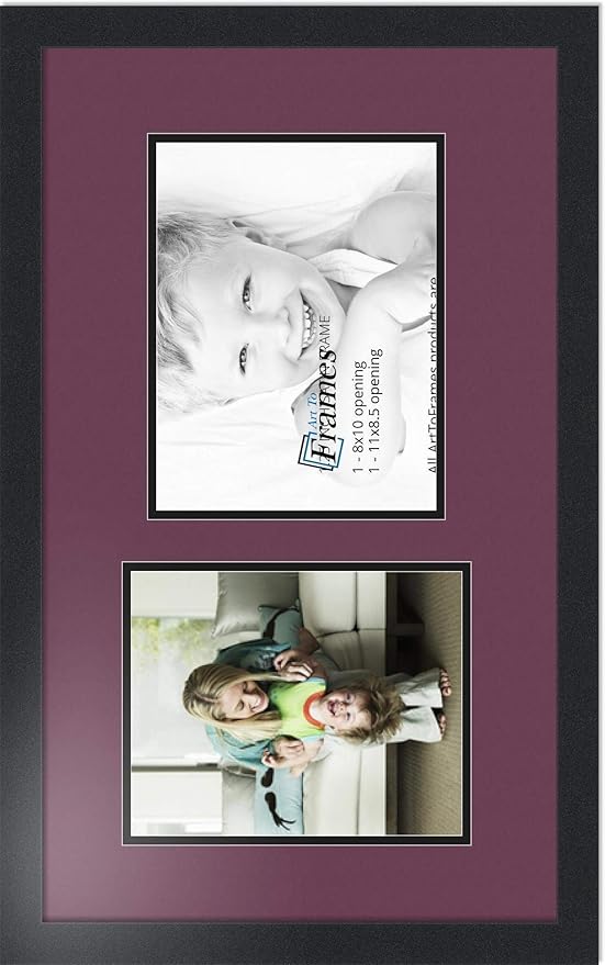 ArtToFrames Collage Photo Frame Double Mat with 1 - 8.5x11^ 8x10 Openings and Satin Black Frame