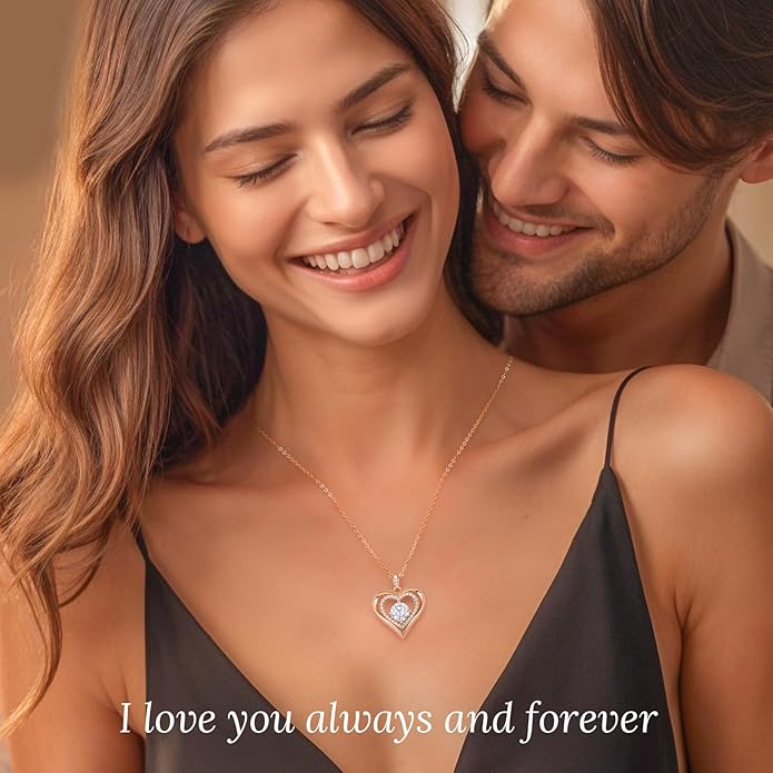 Moissanite Heart Pendant Necklaces for Women, 925 Sterling Silver Gold Plating Lab-Created Gem Necklace Engraved with 'I LOVE YOU', Ideal Anniversary Birthday Christmas Valentine Engagements Mothers Day Jewelry Gifts for Mom Wife Girlfriend Daughter Her