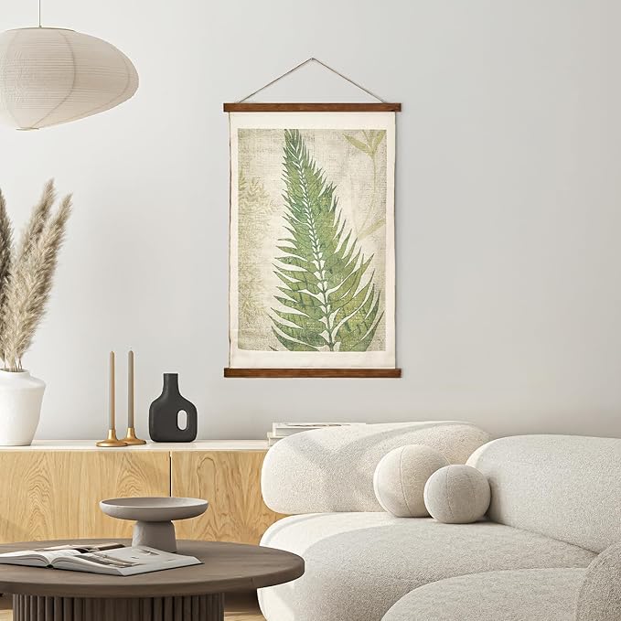 American Art Decor Fern Leaf Wall Scroll Tapestry with Rope