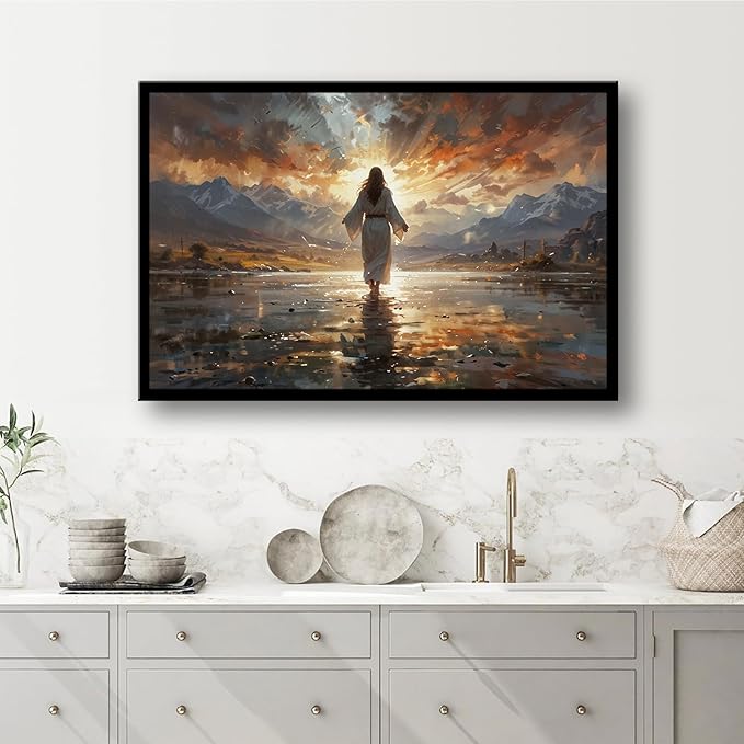 Christian Wall Art Print, Religious Scripture Biblical Decor, Faith-Based Inspirational Landscape with Cross, Digital Printed Canvas Poster for Church, Home Chapel, Prayer Room Decor