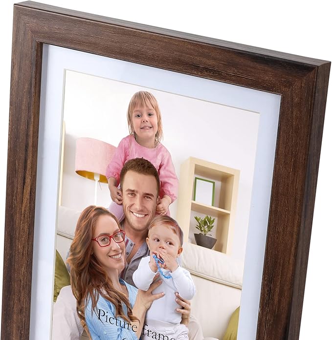 Giftgarden Brown 5x7 Picture Frame Set of 4, 6x8 Matted to 5x7 Photo Rustic Walnut Frames with Mat for Wall or Tabletop