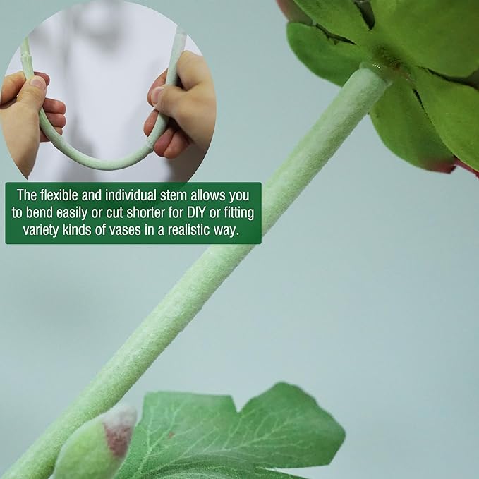 10PCS Artificial Ranunculus Flowers with Real Touch Stem Silk Ranunculus Blooming Flowers Faux Leave for Home Decor Bouquet Ivory Artificial Mums