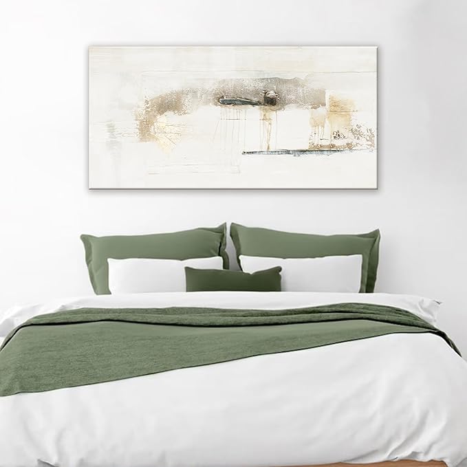 QSQ Abstract Wall Art Decor Grunge Room Decor Art Off white Canvas Wall Decoration 20" x 40" Painting White Artwork for Bedroom Home Office Dining Room Decoration
