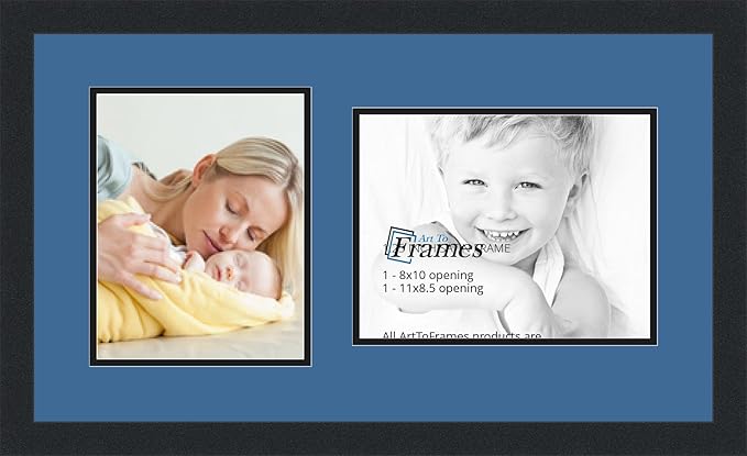 ArtToFrames Collage Photo Frame Double Mat with 1 - 8.5x11^ 8x10 Openings and Satin Black Frame