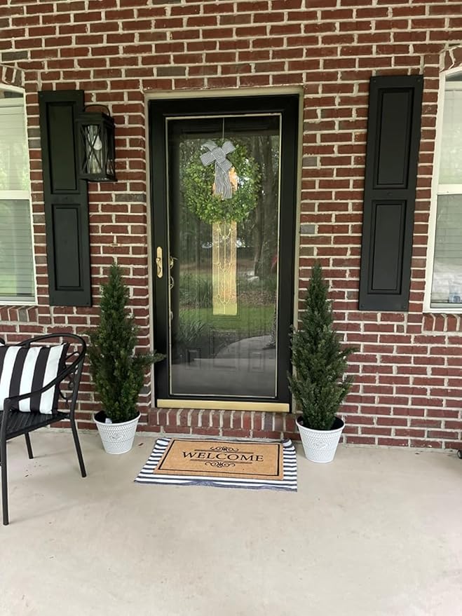 COMUSTER 4FT Artificial Cedar Topiary Trees for Outdoors Potted Fake Cypress Trees Faux Evergreen Plants for Home Porch Decor Set of 2