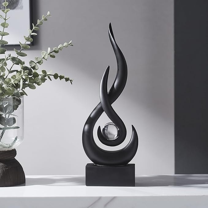 FJS Black Decor Modern Flame Statue Home Decorations for Living Room, 13.7" H Resin Sculptures Home Décor Accents, Abstract Art Sculpture for Dining Room Office Coffee Table Centerpiece