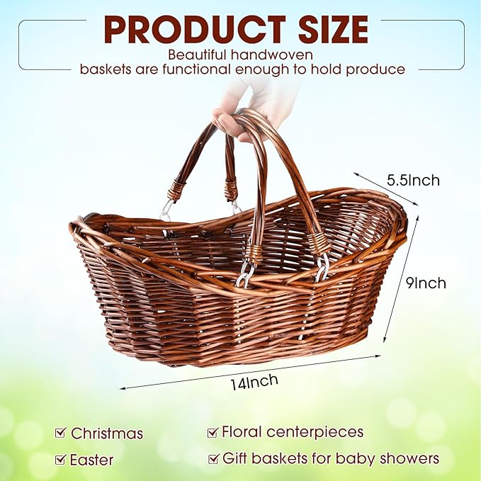 Wesiti 6 Pcs Wicker Picnic Basket with Handle, Hand Woven Harvest Basket Bulk, Wicker Flower Hoppet for Storage, Picnics, Easter, Organizing, Egg Gathering, Candy, Wedding(Dark Brown)