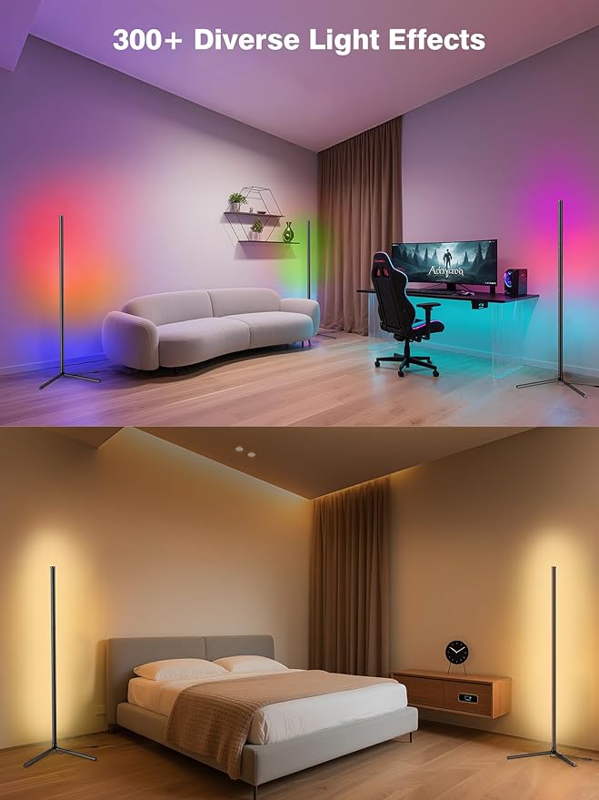 2Pack Corner Floor Lamp, Modern LED Corner Lamp with APP & Remote Control, 16 Million Colors, 68+ Scene Modes, Music Sync, Ambient Lighting for Living Room, Bedroom, and Gaming Room