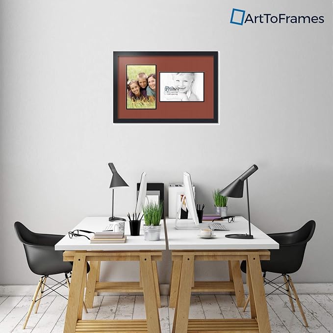 ArtToFrames Collage Photo Frame Double Mat with 2 - 8x12 Openings and Satin Black Frame
