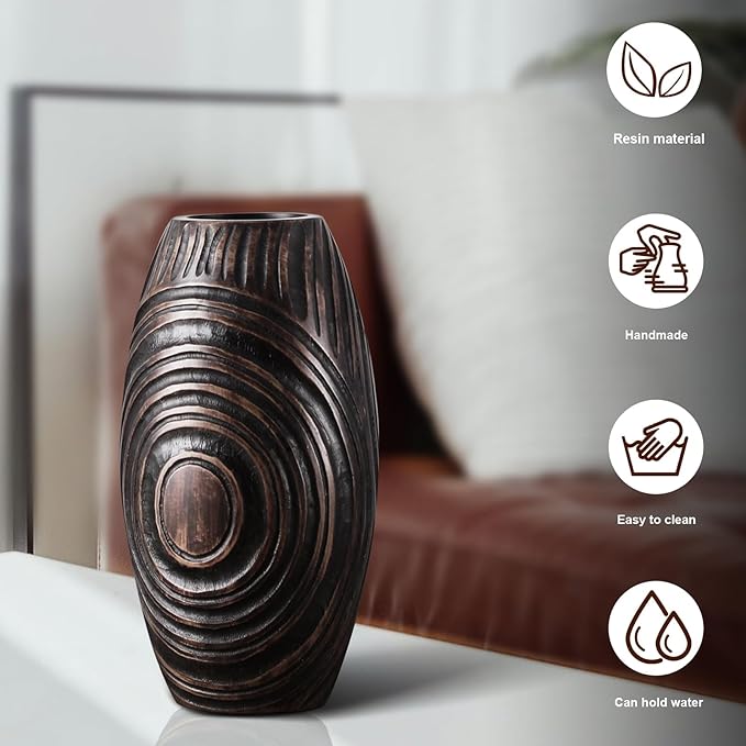 Modern Brown Resin Vase - Elegant Home Decor Accents for Dining Table, Living Room, Bookshelf, Mantel - 8.85 Inch Decorative Vase…
