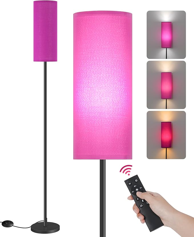 Dimmable Purple Floor Lamp for Living Room with Remote and Foot Switch, Corner Floor Lamp for Bedroom, 66" Standing Tall Lamp, 10W 900LM Bulb Included, 3000K-6500K, Linen Shade, FCC Listed Z06LD05W1