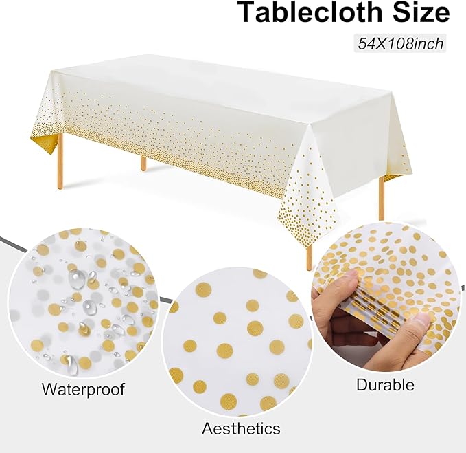 Festiva 176Pcs White and Gold Plastic Plates - White with Gold Rim Dinnerware Set - 25Guest include Plates Cups Cutlery Napkins forThanksgiving Party&Wedding& New Year