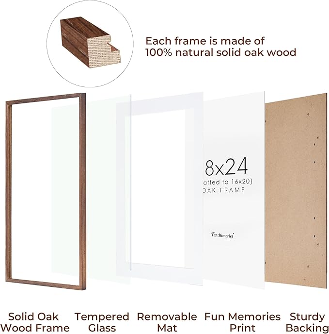 18x24 Poster Frame, Solid Oak Wood 18 by 24 Picture Frame Set of 2, 18x24 Wood Frames with Tempered Glass, 18 x 24 Frame with Mat for 16 x 20, Large Wooden Art Frame, Walnut Color