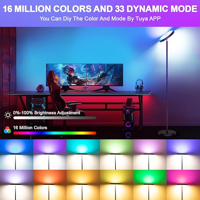Smart RGB Floor Lamps for Living Room, 36W/3000LM Bright LED Standing Lamp with App & Remote Control, Modern Color Changing Tall Lamp with Stepless Dimming, Torchiere Corner Floor Lamp for Bedroom