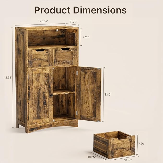Gizoon Storage Cabinet, Bathroom Cabinet with 2 Drawers and Adjustable Shelves, Freestanding Storage Organizer with Doors for Bathroom, Living Room, Kitchen, Home Office, Hallway