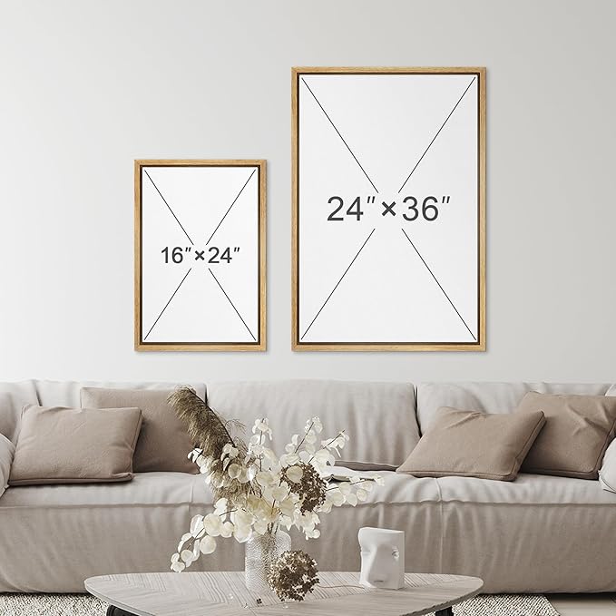 SIGNFORD Framed Canvas Print Wall Art Set Geometric Mid-Century Circle Plants Abstract Shapes Illustrations Modern Art Decorative Zen Bohemian for Living Room, Bedroom, Office - 16"x24"x2 Natural