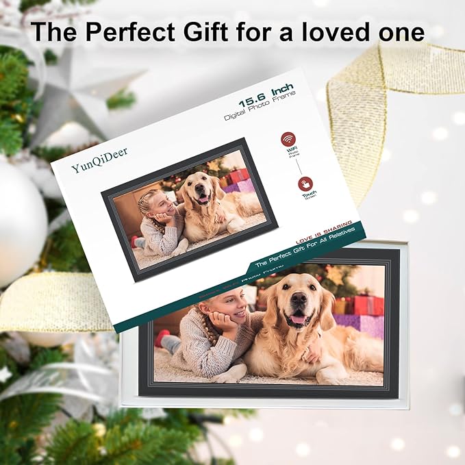 FRAMEO Digital Picture Frame- 15.6inch Digital Photo Frame with 1920 * 1080 IPS Touch Screen HD Disply,Built-in 32GB Storage,Wall-Mounted,Digital Frame Share Photos and Videos via Frameo App