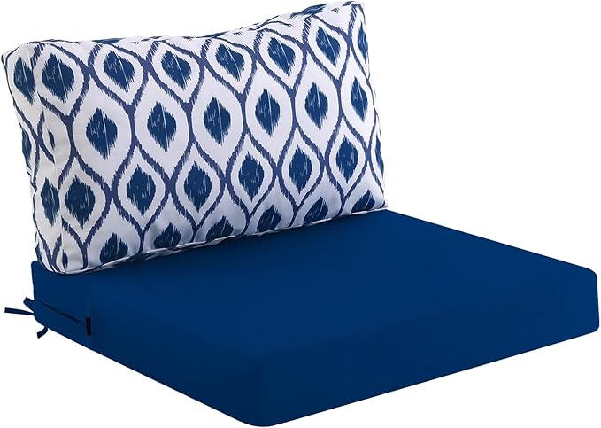 idee-home Outdoor Cushions for Patio Furniture, Outdoor Seat Cushion, Waterproof Hampton Bay Deep Seat Replacement Couch Chair Cushions for Garden Lawn Backyard Deck, 26.5 x 26.5 Navy Blue Pattern
